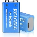 REACELL 2 Stück 9V Blockbatterie Akku 800mAh USB Wiederaufladbare Lithium Batterie 1,5 Stunden Schnellladen 9V Batterie Geeignet für Rauchmelder